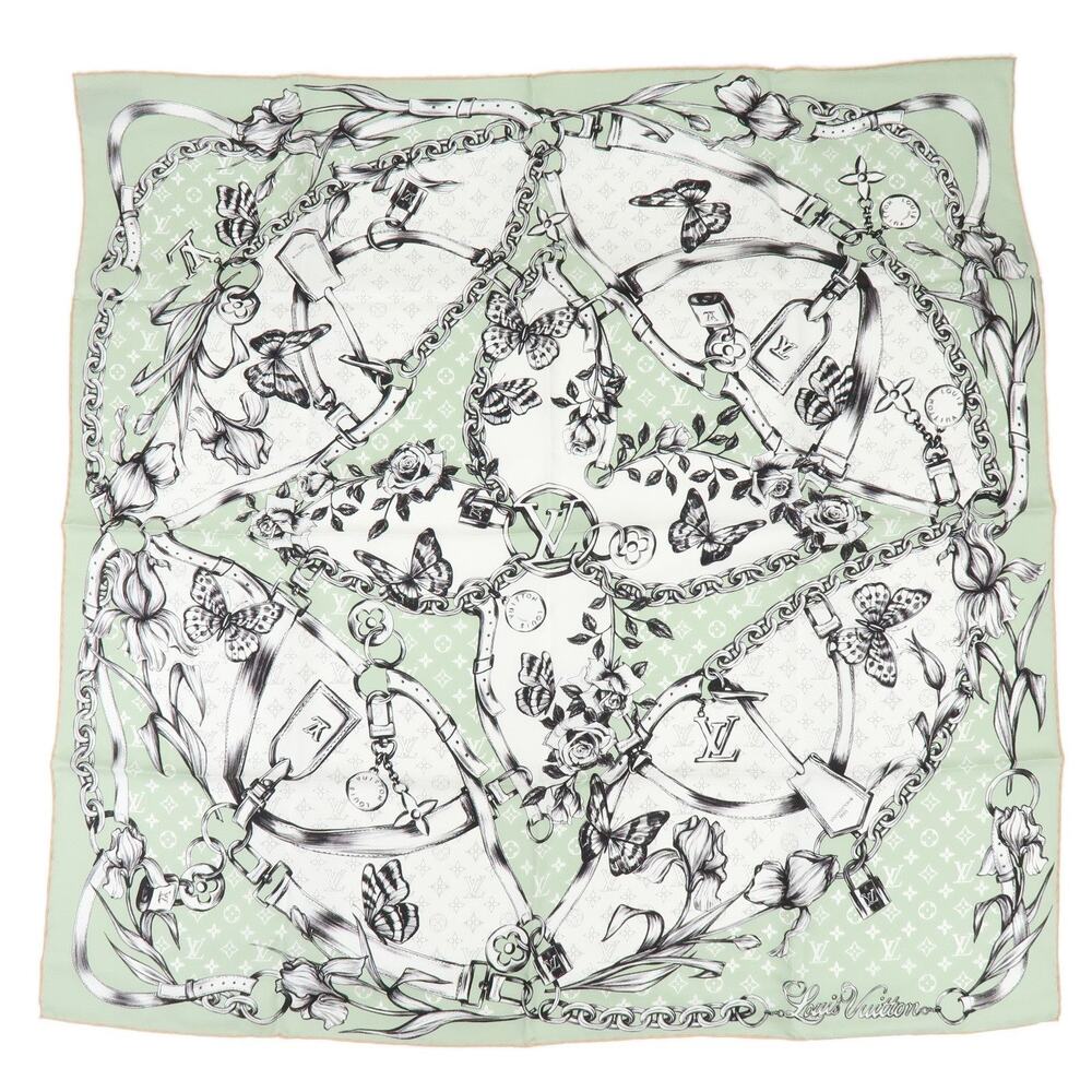 Louis Vuitton Blooming Monogram Carre 90 Silk Scarf Green